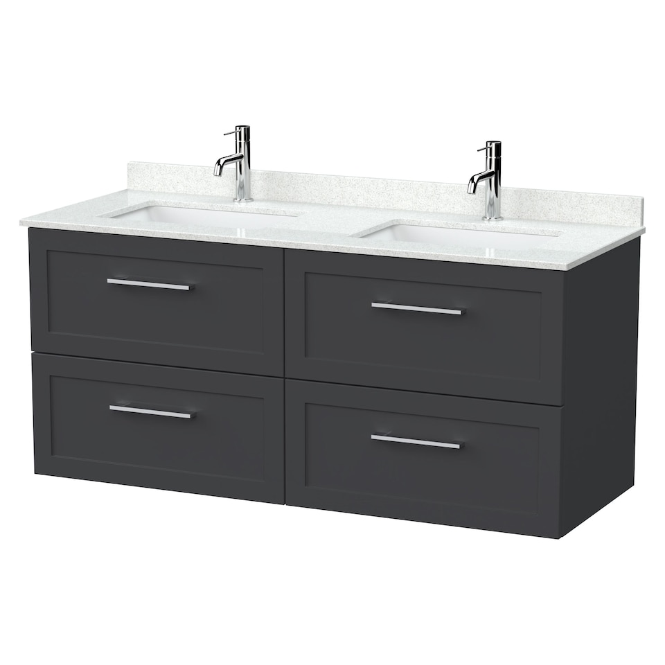 image 1 of Balterley Stonnall Traditional Wall Hung 4 Drawer Vanity Unit with Laminate Worktop, 1200mm, Dark Grey