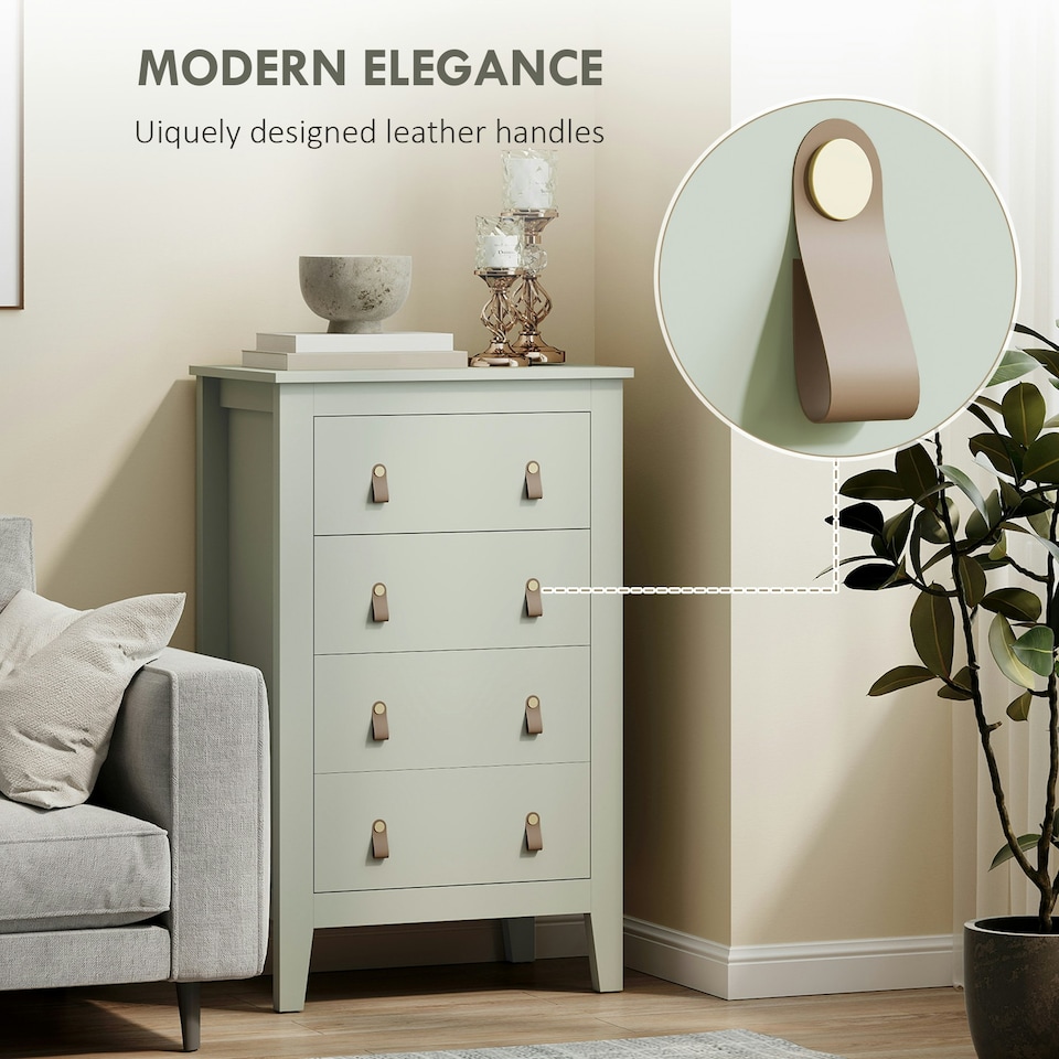 image 1 of HOMCOM Bedroom Chest of Drawers, Modern 4 Drawer Dresser, Green | Green | 60W x 40D x 98H cm