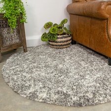 KUKOON Silver Grey Mottled Shaggy Circle Area Rug 135cm Diameter Grey
