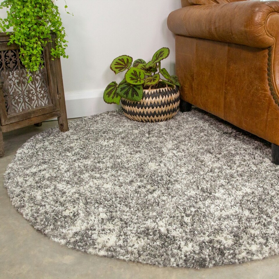 image 1 of KUKOON Silver Grey Mottled Shaggy Circle Area Rug 135cm Diameter Grey