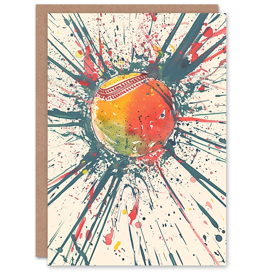 image 1 of Sport Cricket Ball Watercolour Paint Splatter Birthday Card