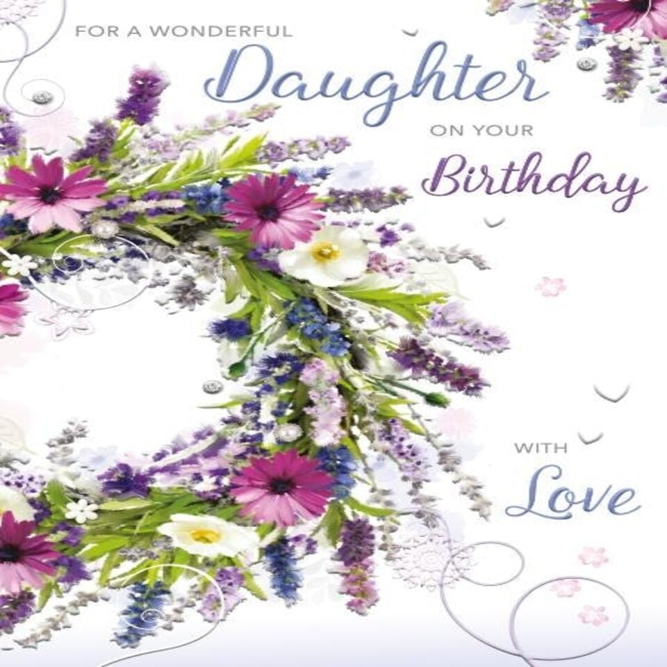 Words 'n' Wishes Traditional Artistic Traditional Words 'n' Wishes Wonderful Daughter Birthday Card, Jewelled Wildflower Wreath
