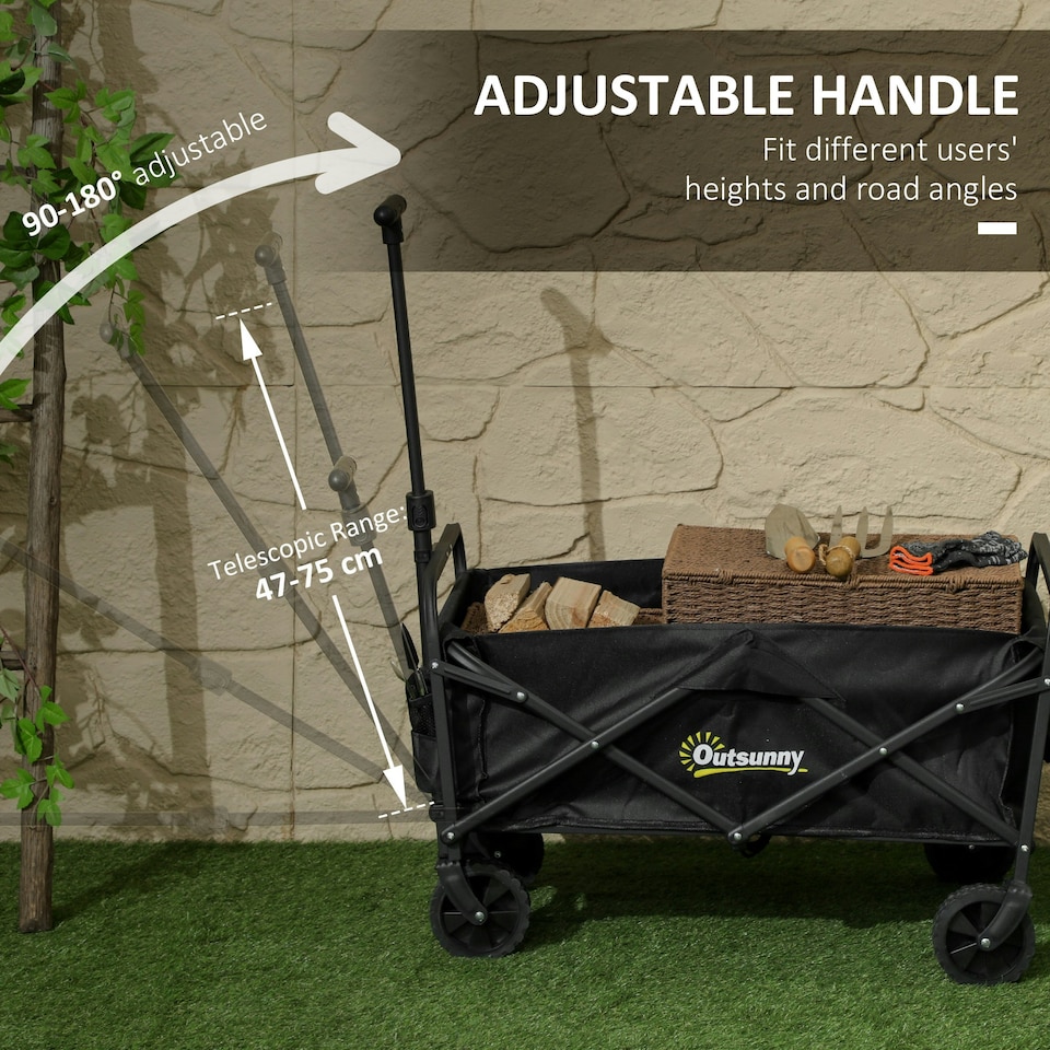 image 1 of Outsunny 62L Festival Trolley, 120kg Heavy Duty Folding Trolley Cart, Black