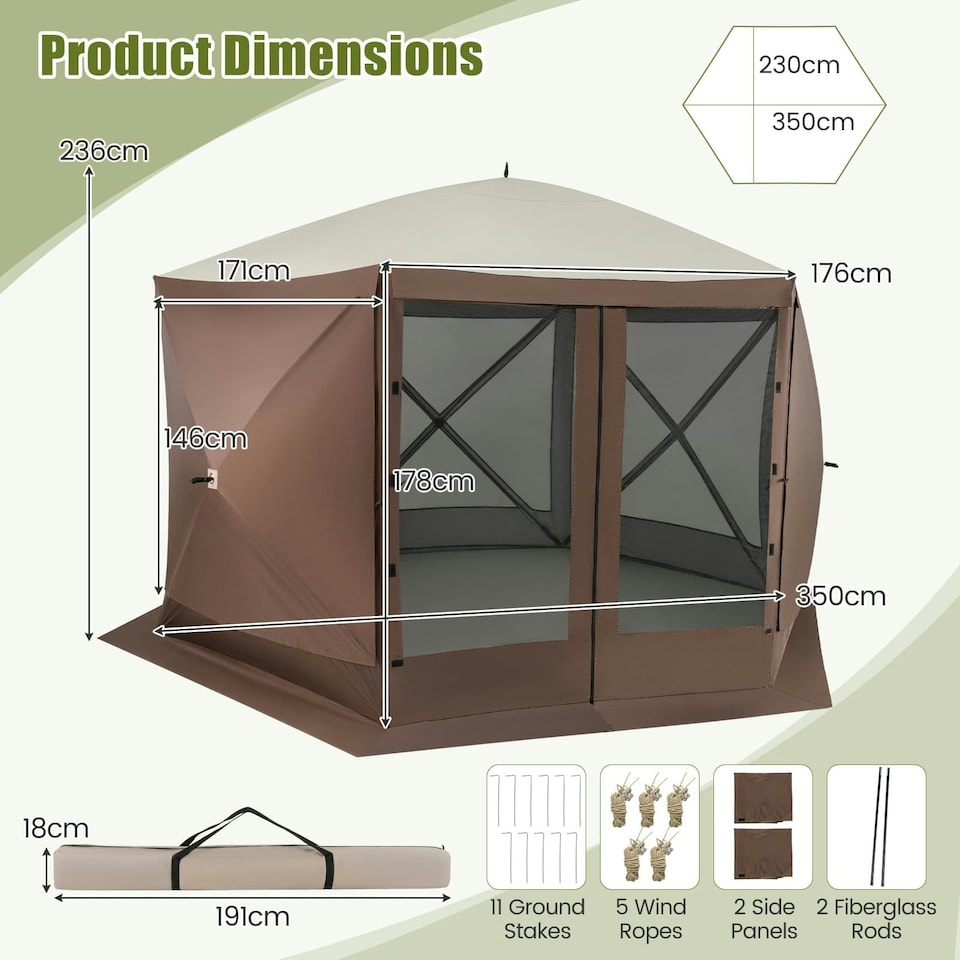 image 1 of COSTWAY 350 x 230 cm Pop-up Tent Outdoor Canopy Sun Shelter | Brown