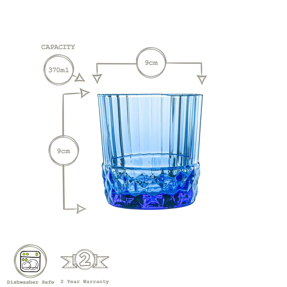 image 1 of Bormioli Rocco America '20s Water Glasses - 370ml - Sapphire Blue - Pack of 6
