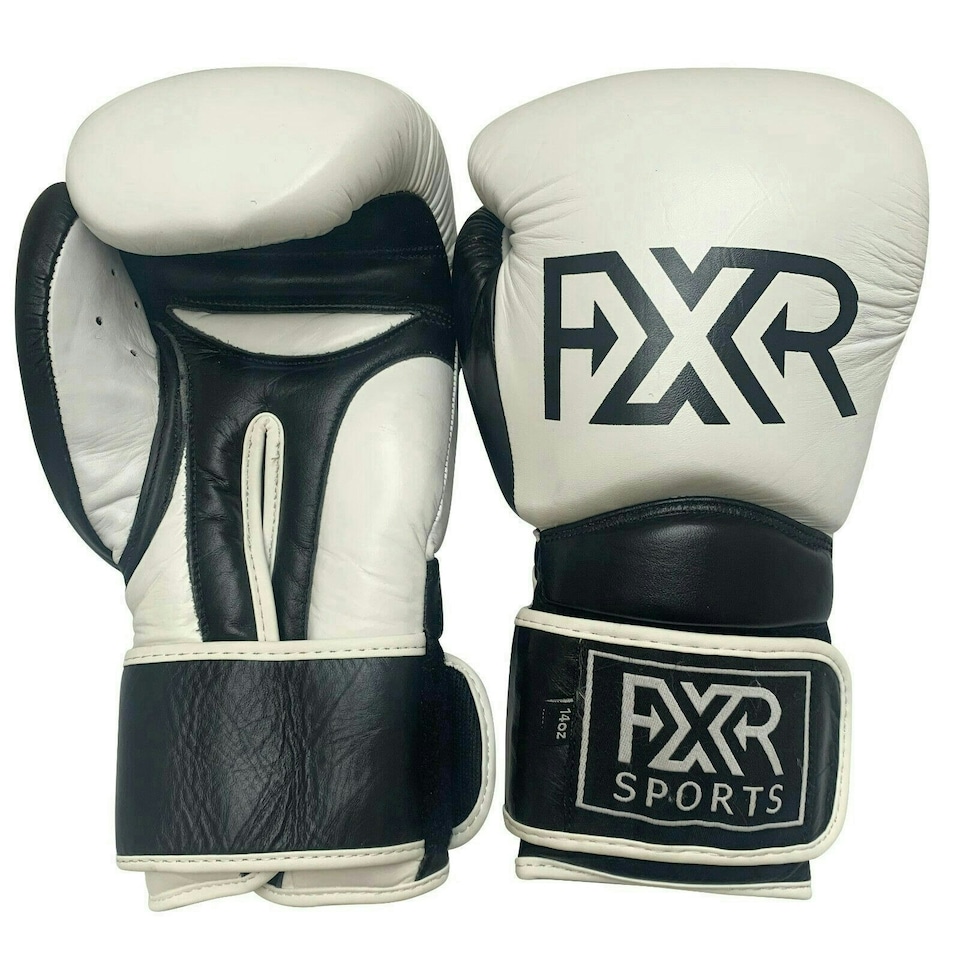 BLACK/WHITE COWHIDE LEATHER BOXING GLOVES White | 16oz