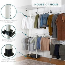 Triple Telescopic Organise Hanging Rail Clothes Rack Adjustable Storage White | One Size