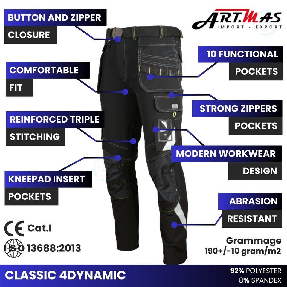 image 1 of Artmas Classic4Dynamic Softshell Work Trousers  4-Way Stretch  10 Pockets (44/46 Inch - 62 EU)