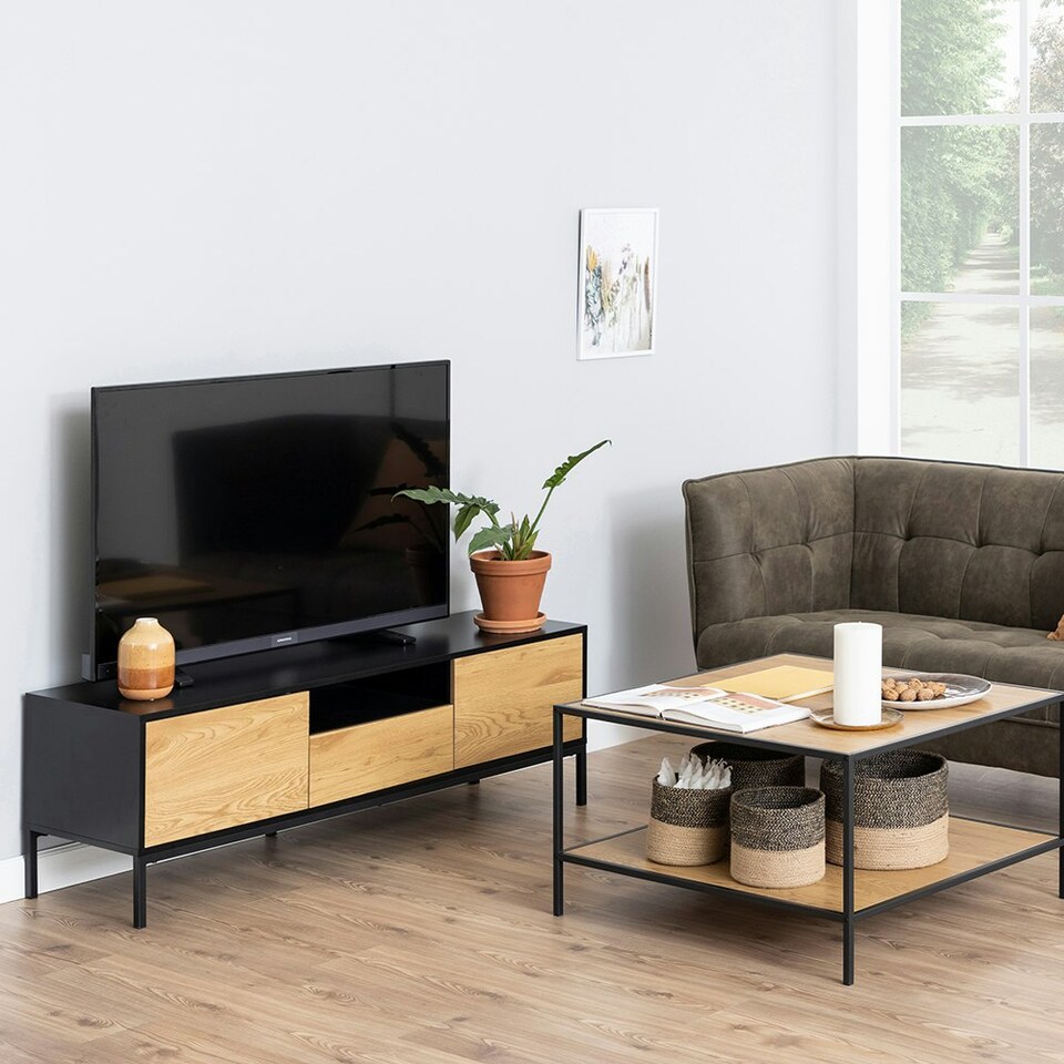 image 1 of Seaford TV Unit 2 Doors 1 Drawer in Black & Oak