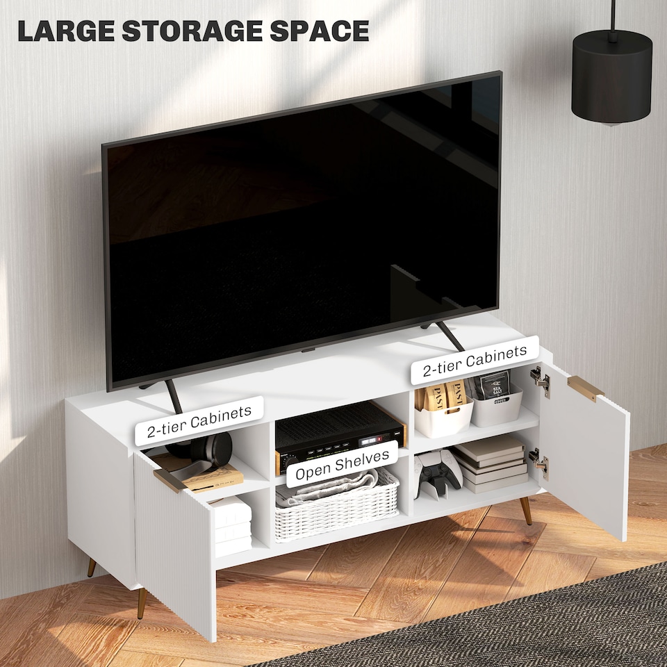 image 1 of HOMCOM Modern TV Stand Cabinet for TVs up to 55 , TV Unit with 2 Open Shelves and 2 Cabinets, Entertainment Centre with Cable Management for Living Room, White