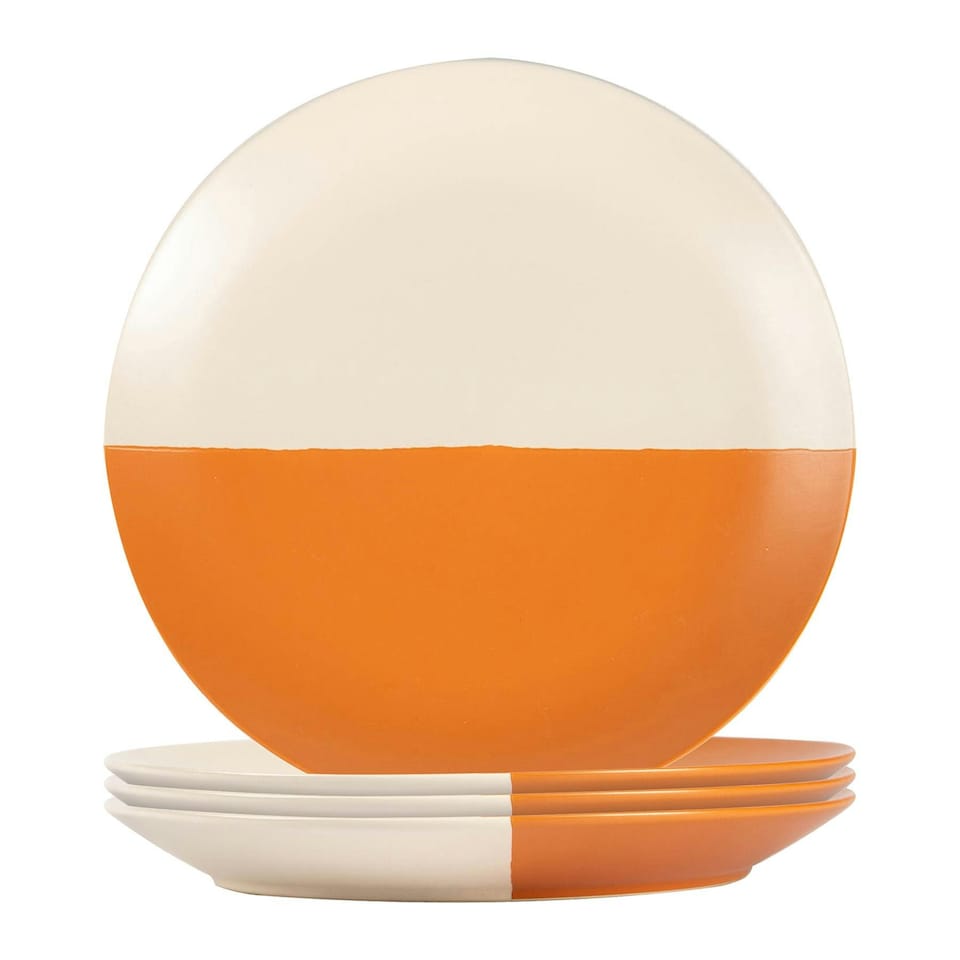 image 1 of Nicola Spring Ceramic Dipped Flecked Dinner Plates - 20.5cm - Burnt Orange - Pack of 4 Orange