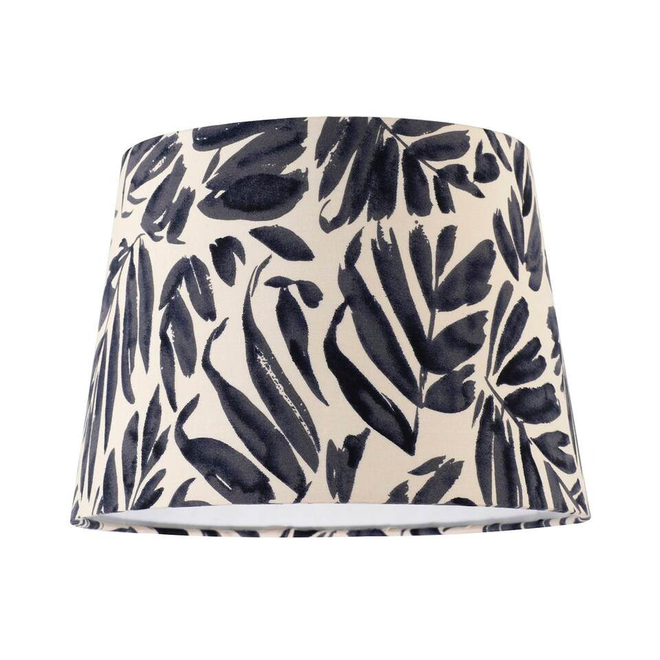 image 1 of Midnight Blue Palm Leaf Themed 25cm Drum Lampshade with Fabric Lining Blue