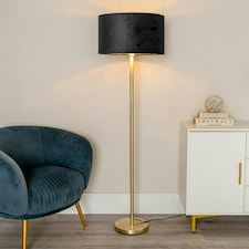 ValueLights Charlie Brushed Chrome Floor Lamp Grey Doretta Shade & Bulb 