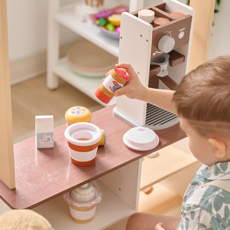image 1 of Teamson Kids Wooden Coffee Stand Playset with Espresso Machine & 29 Accessories