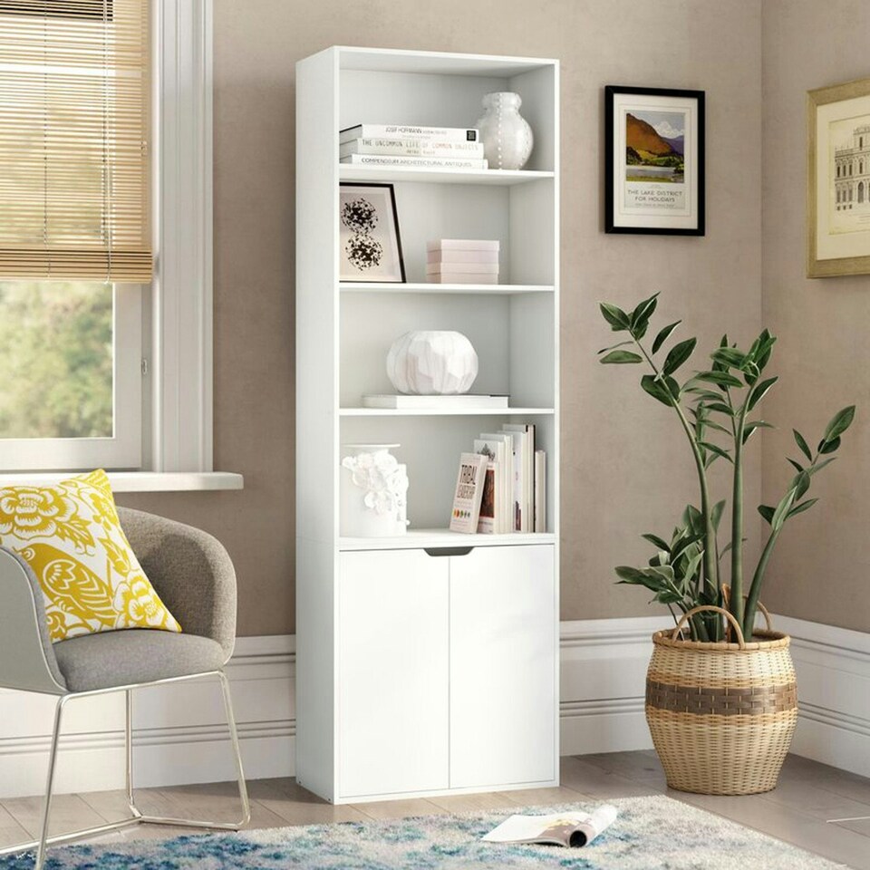 image 1 of 6-Tier Bookcase with 2-Doors Black | Unit Colour: Black