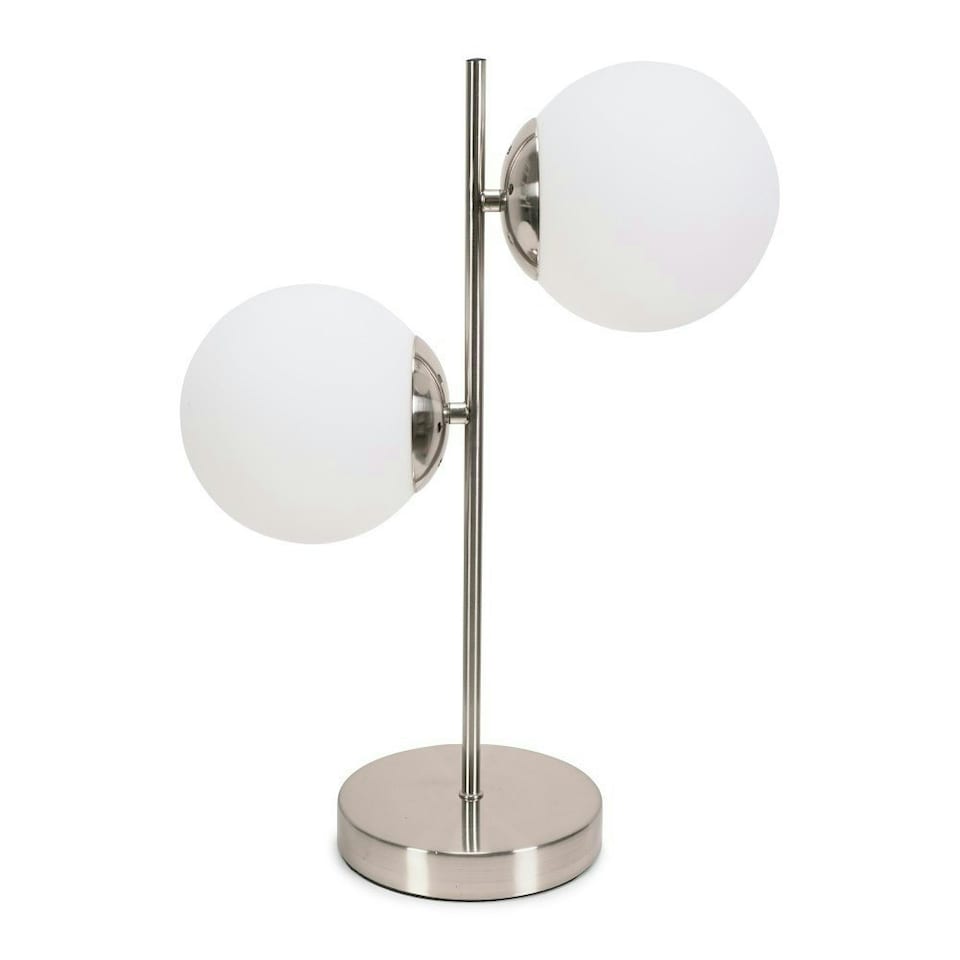 image 1 of ValueLights Jas Opal White Frosted Glass Globe Shades 2 Way Silver Chrome Table Lamp