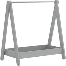 Kids Wooden Hanging Dress Up Clothes Rail Rack Display Stand Extra Storage Shelf | Grey | Grey