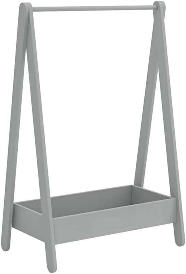image 1 of Kids Wooden Hanging Dress Up Clothes Rail Rack Display Stand Extra Storage Shelf | Grey | Grey