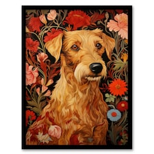 Bright Bold Flowers Golden Terrier Dog Black Framed Wall Art Print A4