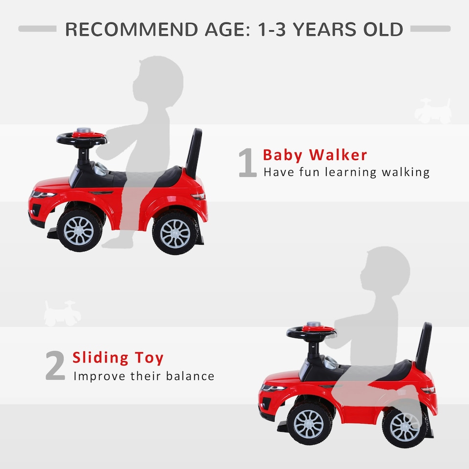 image 1 of HOMCOM 3-in-1 Ride On Car Foot To Floor Slider Toddler w/ Horn Steering Red