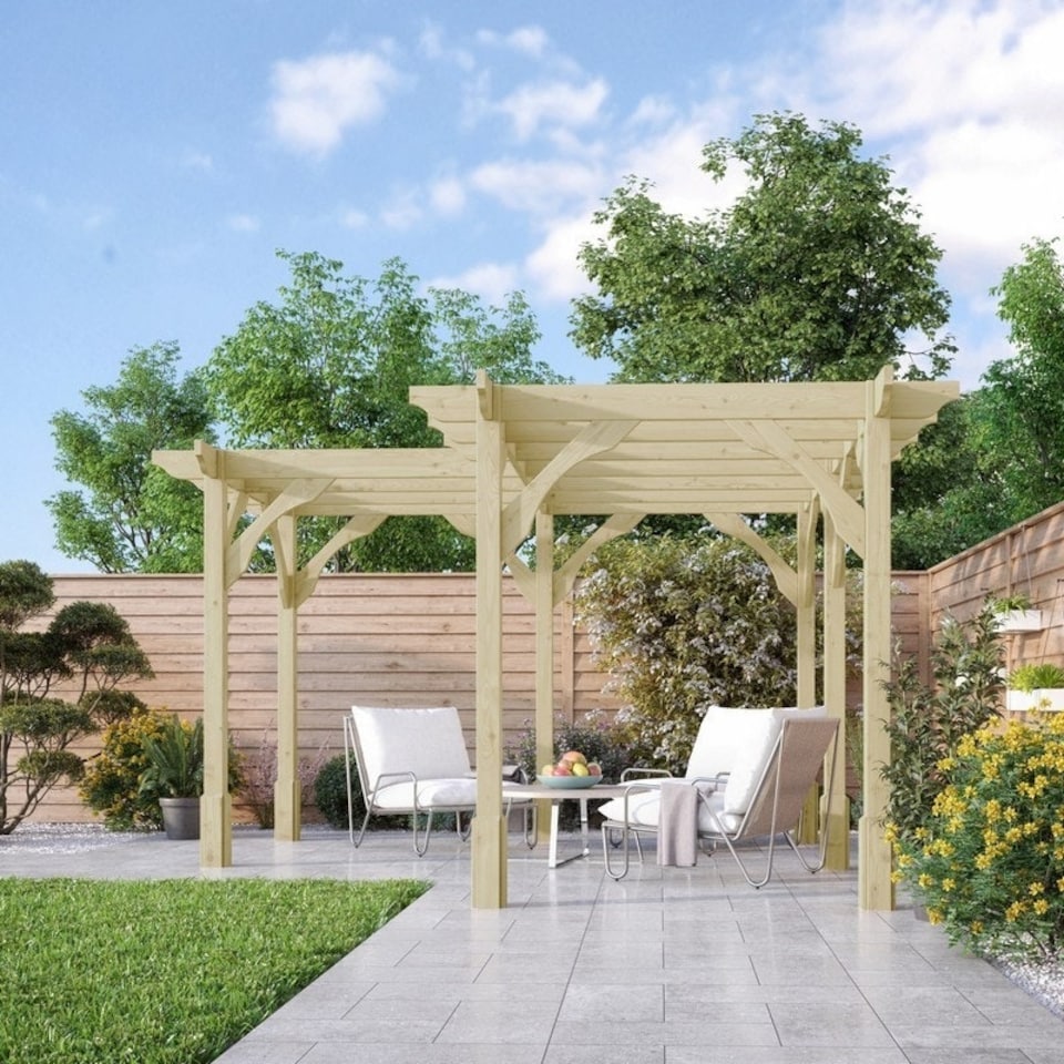 image 1 of Corner Pergola - Wood - L360 x W360 cm - Light Green