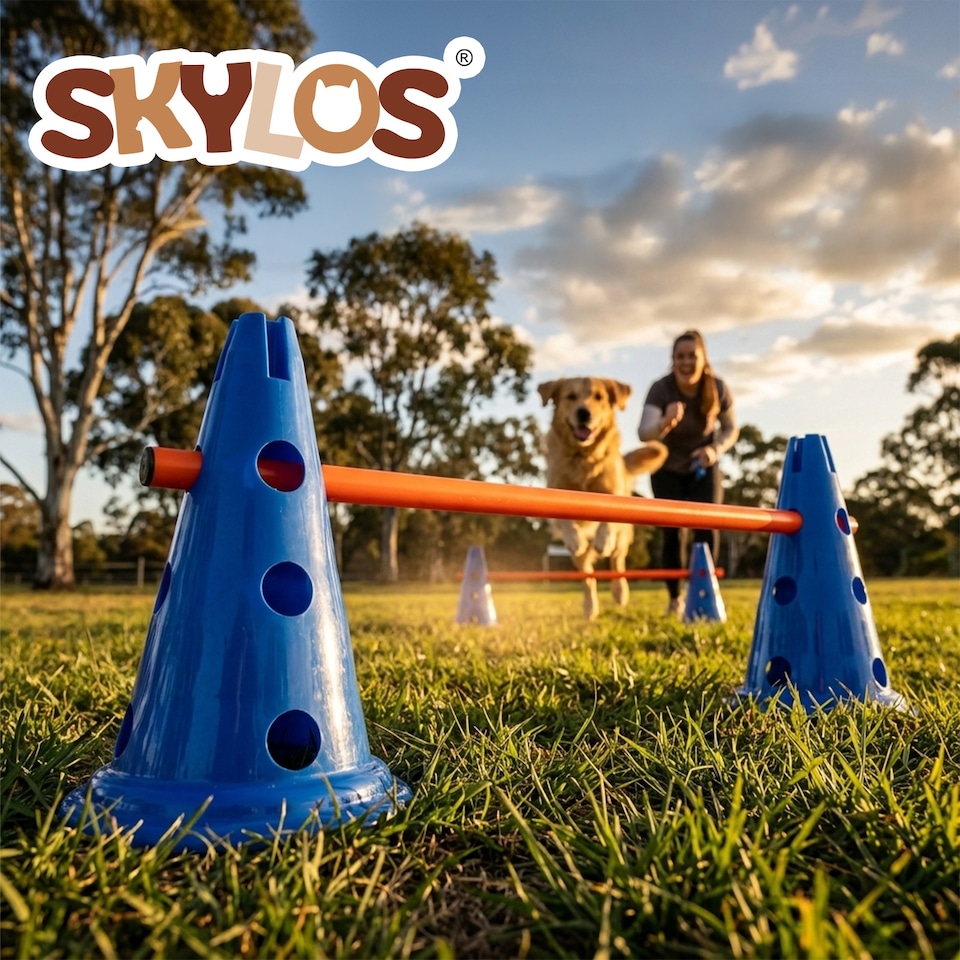 image 1 of Skylos Dog Agility Training Set Hurdle Cone Kit Height Adjustable Storage Bag