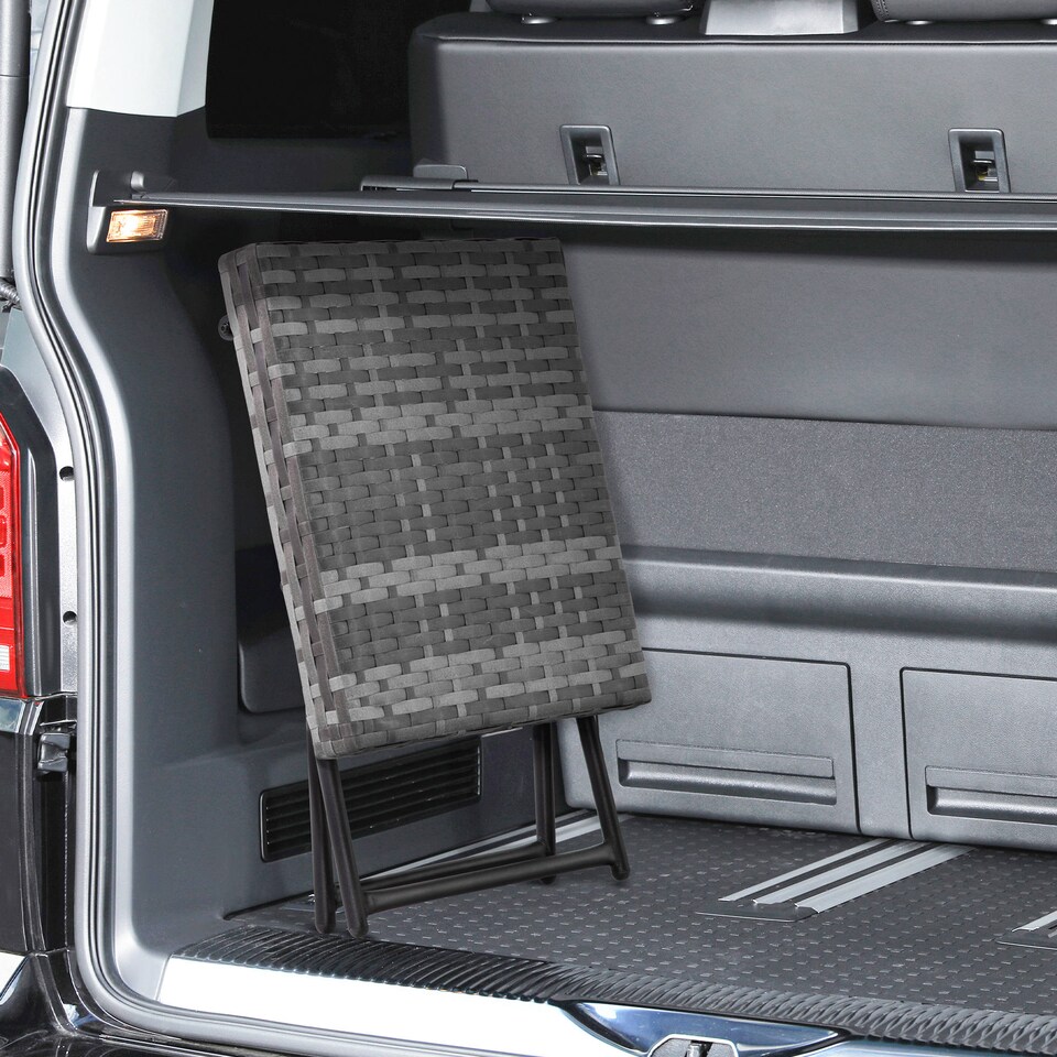 image 1 of Outsunny Folding Rattan Garden Coffee Table, Small Square Outdoor Bistro Side Table with Rattan Top for Patio, Balcony, Porch, 40 x 40 x 40 cm, Grey