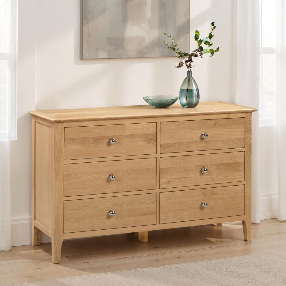 image 1 of Premium Oakmere 6 Drawer Wide Chest - Oak