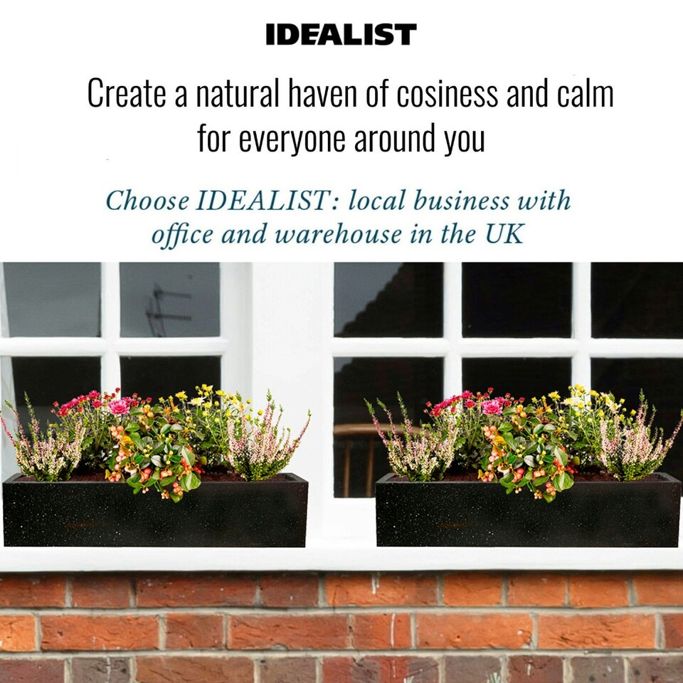 image 1 of Window Box Light Concrete Black Terazzo Garden Planter L40 W17 H17.5 cm, 16 ltrs Cap.