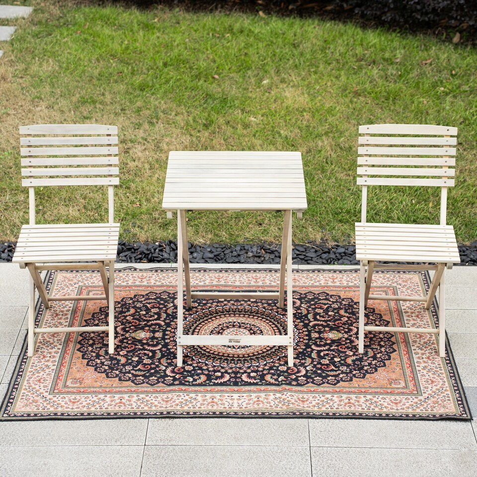 image 1 of Direct Wicker Foldable Acacia Wood Bistro Set, Sanded Natural Finish, Compact Folding Square Table Chairs Set