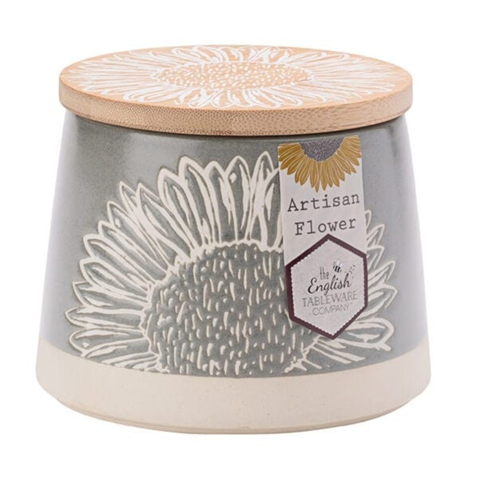 image 1 of English Tableware Company Artisan Flower Grey Canister with Bamboo Lid