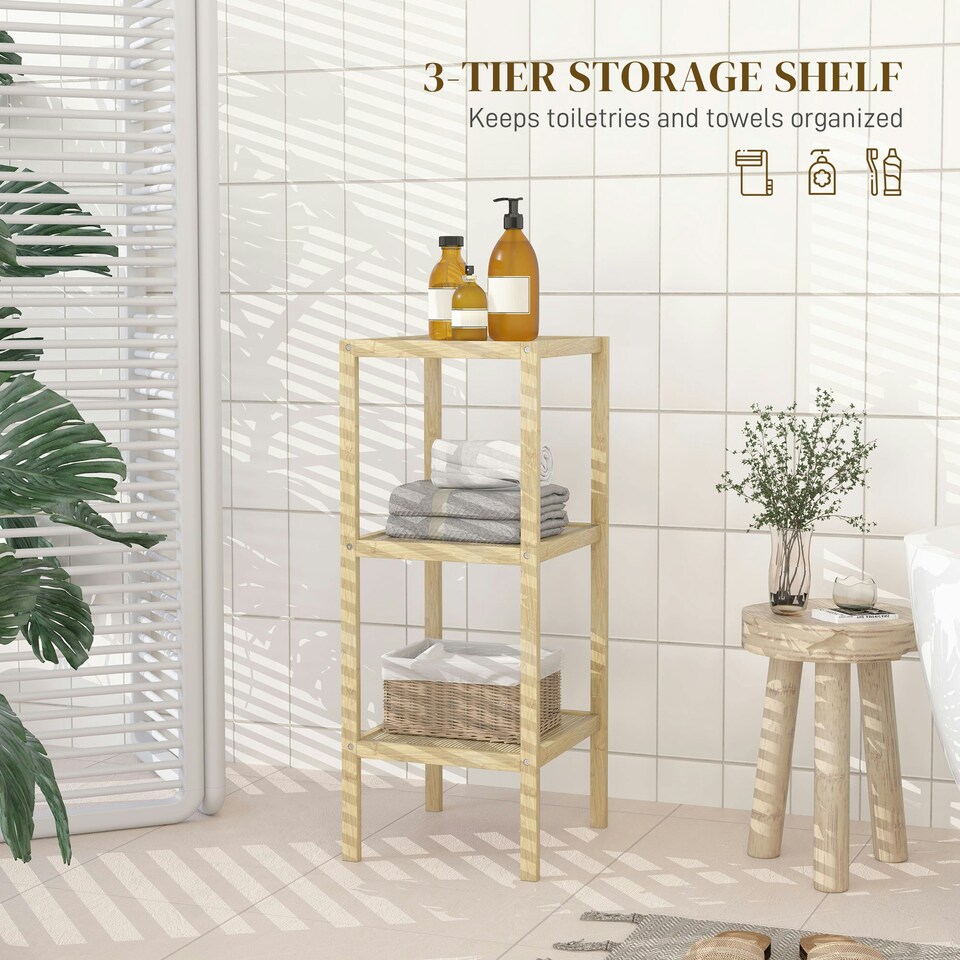 image 1 of HOMCOM 3 or 4-Tier Bathroom Storage Shelving Unit Bamboo Shelves Yellow