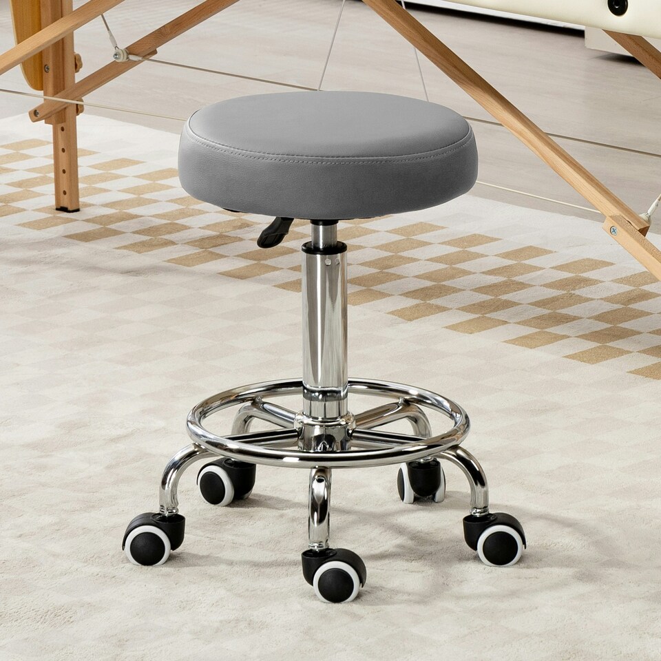 image 1 of Vinsetto Round PU leather Salon Beautician Stool Adjustable Height, Grey