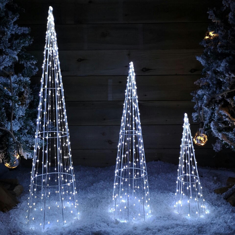 image 1 of Multi Function LED White Tree Cone Trio with 640 Cool White LEDs