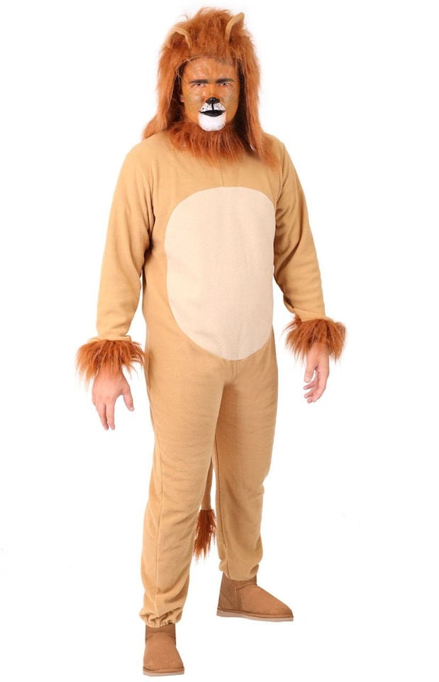 2 Piece Lion Jumpsuit Costume with Tails & Maned Hood | Brown | L