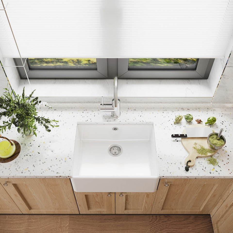 image 1 of 595mm - Single Bowl Butler Kitchen Sink - with Overflow & No Tap Hole