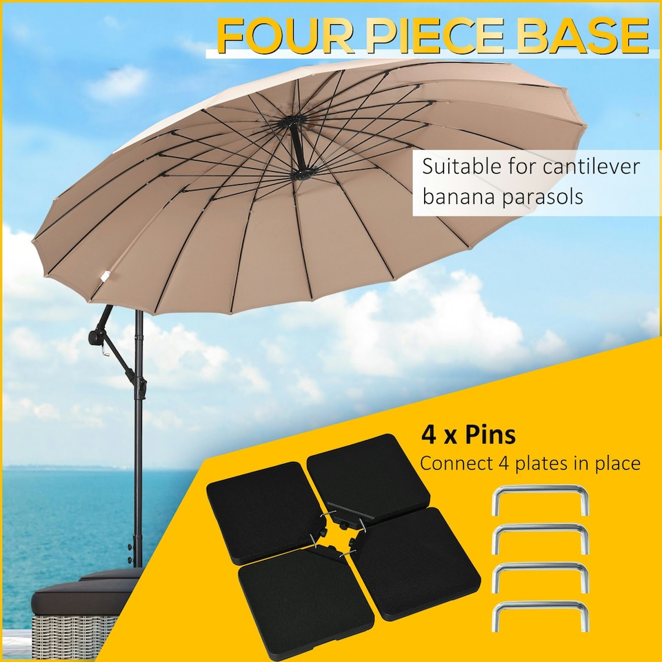 image 1 of Outsunny Set of 4 Parasol Base Weights for Cantilever Umbrella, Black