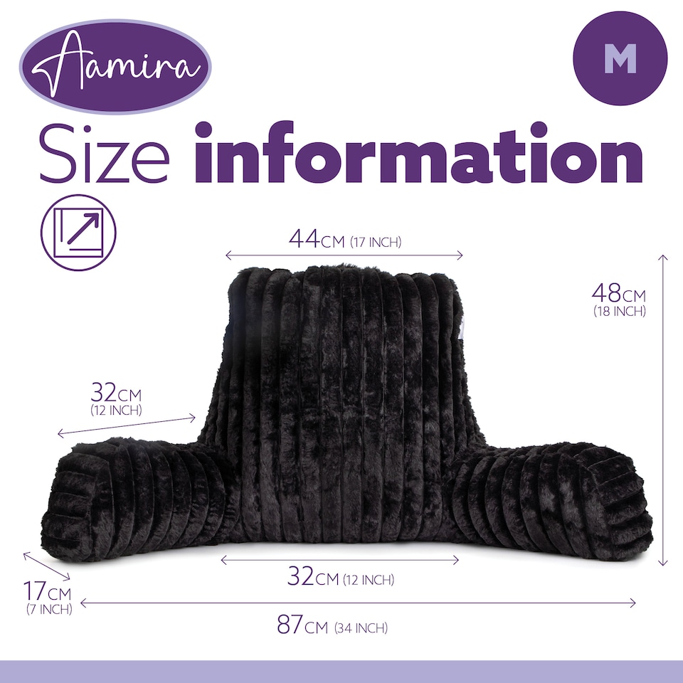 image 1 of Aamira Reading Pillow Black Faux Fur Ribbed Memory Foam Support Cushion | Black | Black | Standard | 1
