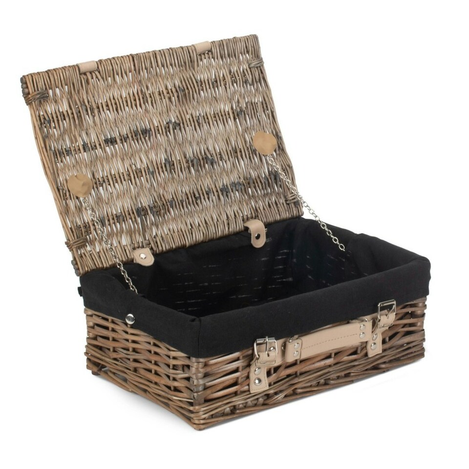 image 1 of 35cm Antique White Wash Split Willow Wicker Picnic Basket with Lining White | White | One Size