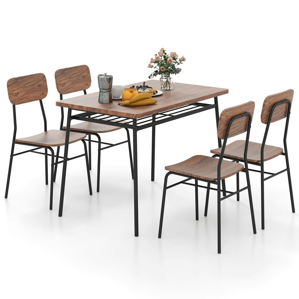 image 1 of COSTWAY 5Pcs Wood Square Kitchen Table & Chair Set Brown
