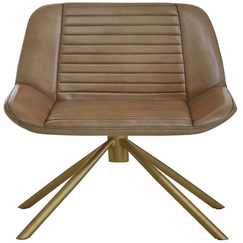 image 1 of Interiors by Premier Grey Genuine Leather Accent Chair, Channel‑Detailed Grey Leather Upholstery, Gold Iron Legs Accent Seating Grey
