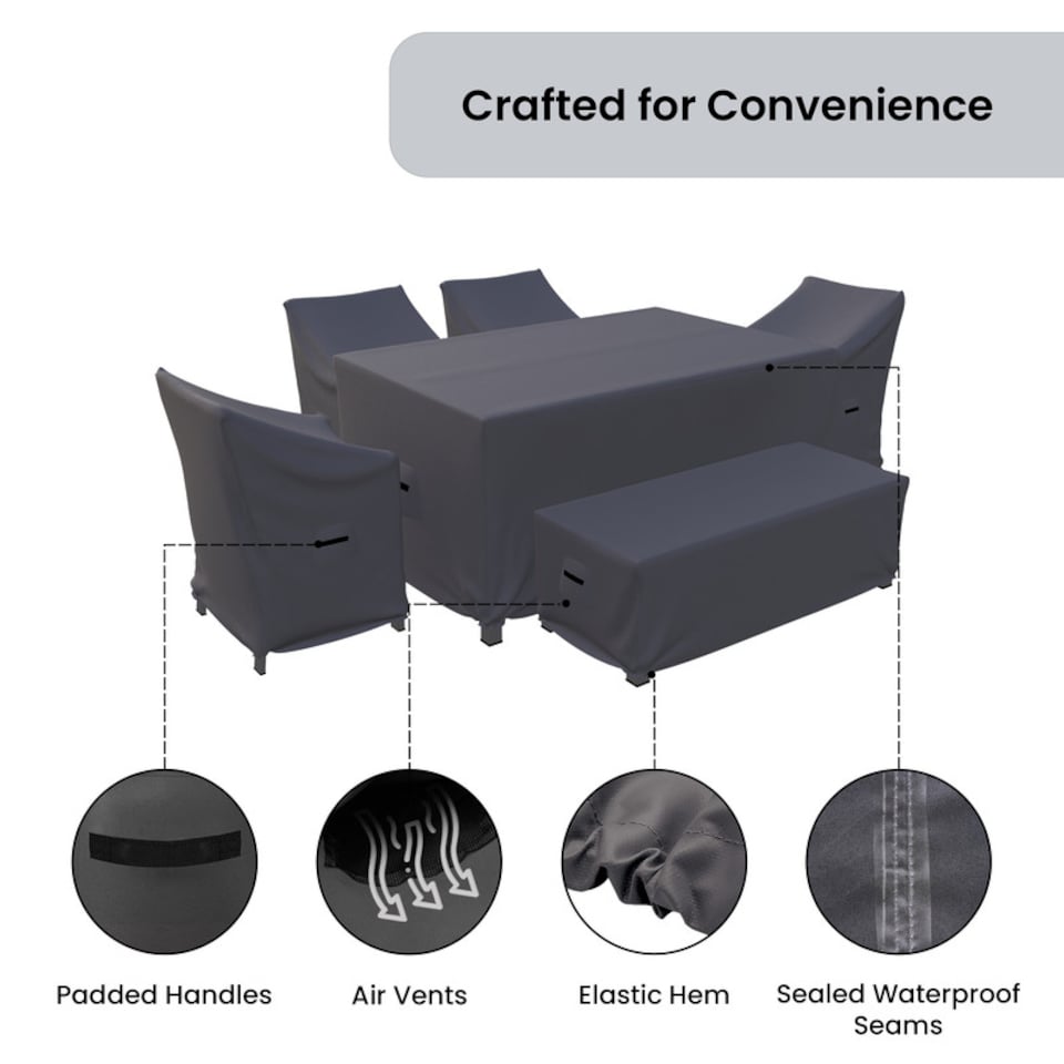 image 1 of Covers and all Travira Outdoor Dining Set Cover for 6-Person Rectangular Patio Dining Set Water-Repellent UV-Resistant Polyester with Tie-Downs, 23 W