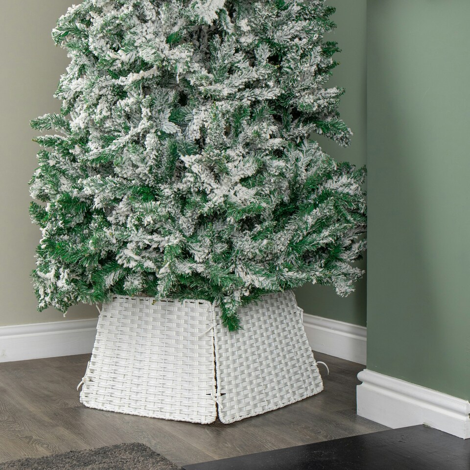 image 1 of 47cm x 46cm Samuel Alexander Foldable Faux Rattan Christmas Tree Skirt in White
