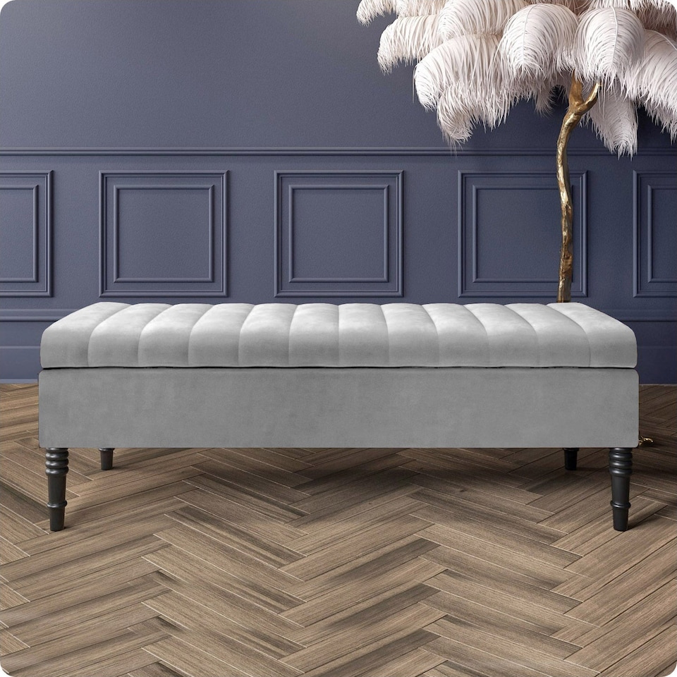 image 1 of Safar 180cm Ottoman Storage Bench - Plush Velvet Shoe Bench - Silver Lined Upholstery Storage Footstool