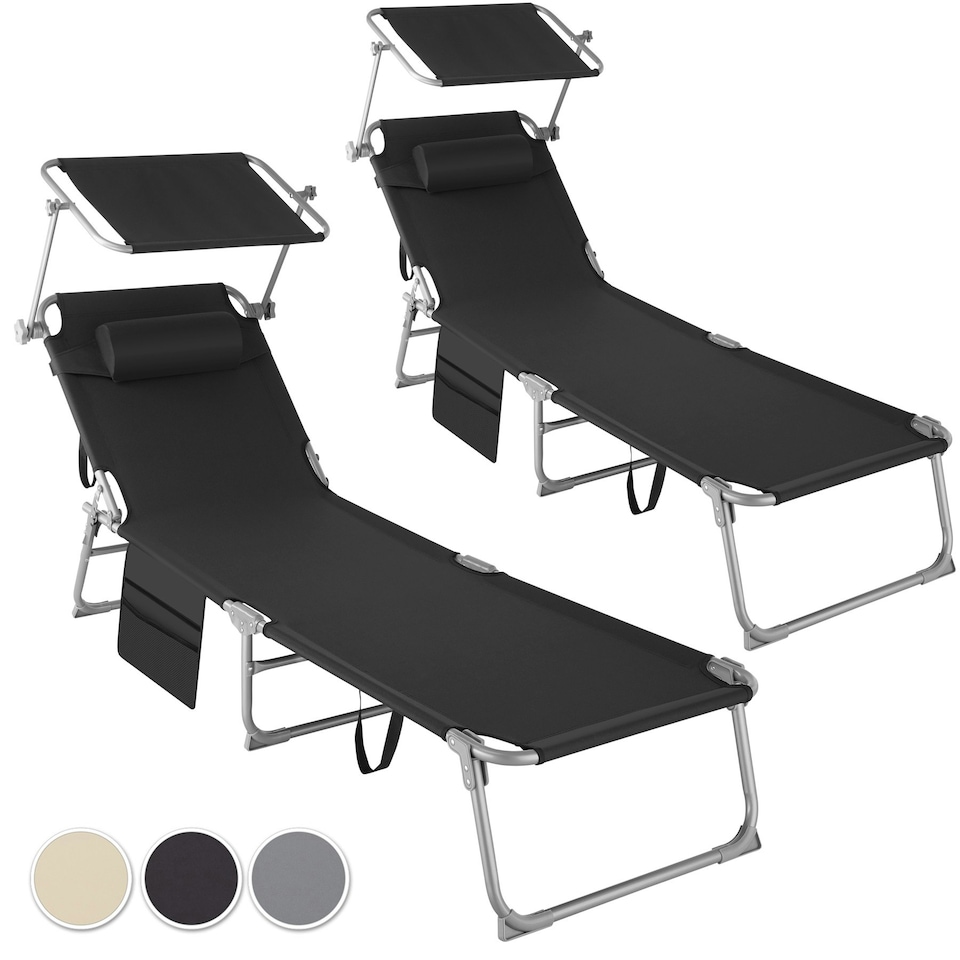 image 1 of Set of 2 Sun Loungers - foldable, adjustable sun canopy | Grey | grey | 1