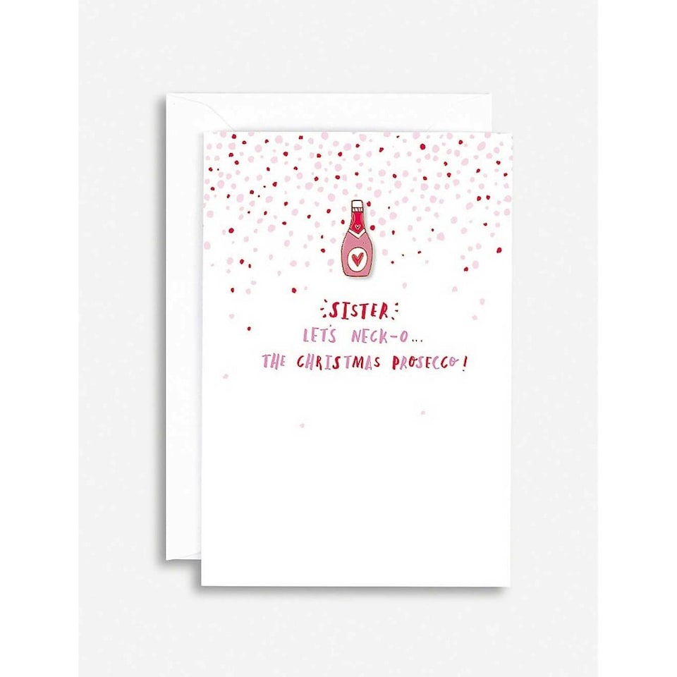 image 1 of Hotch Potch Christmas Card with Enamel Pin Badge Sister Let's Neck-O The Christmas Prosecco!
