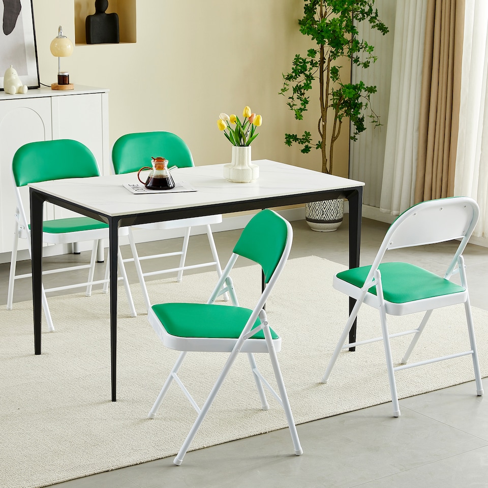 image 1 of Set of 4 Folding Dining Chairs Metal Frame Padded Seats