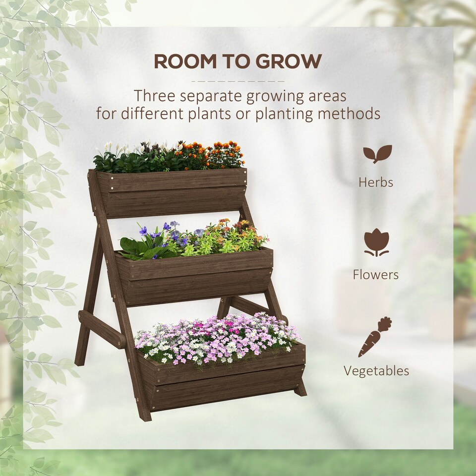 image 1 of Outsunny 3 Tier Raised Garden Bed Wooden Elevated Planter Box Kit, Tan