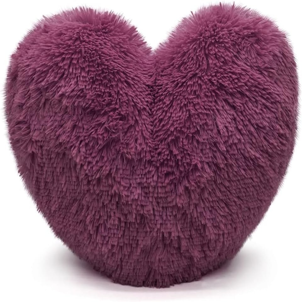 image 1 of Homes-Linen Teddy Cuddles Heart Shape 3D Fleece Filled Cushion Soft Comfortable Warm & Cozy Home Décor Size 38cm 100% Polyester Teddy Heart Cushion N/A | Plum