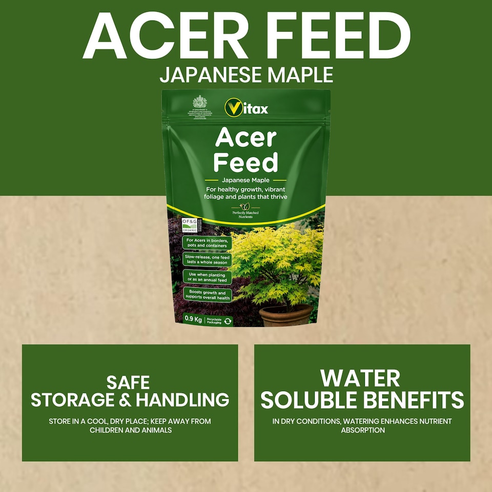 image 1 of Vitax Acer Feed Japanese Maple Tree Organic Plant Feed Healthy Growth Vibrant Foliage 0.9kg